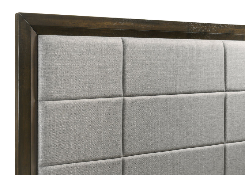 Cama con panel tapizado Atlas de 63 pulgadas, gris y roble oscuro