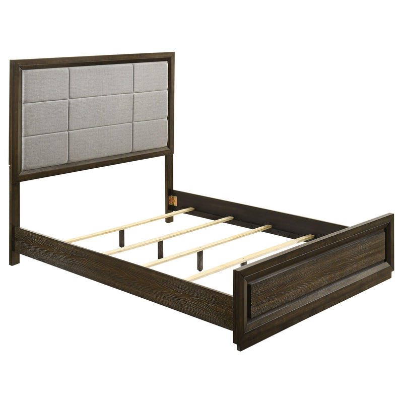Cama con panel tapizado Atlas de 63 pulgadas, gris y roble oscuro