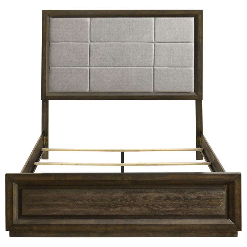 Cama con panel tapizado Atlas de 63 pulgadas, gris y roble oscuro