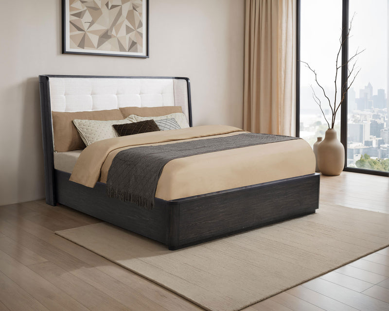 Cama Leandro California King Wingback de 55 pulgadas, negro bruñido