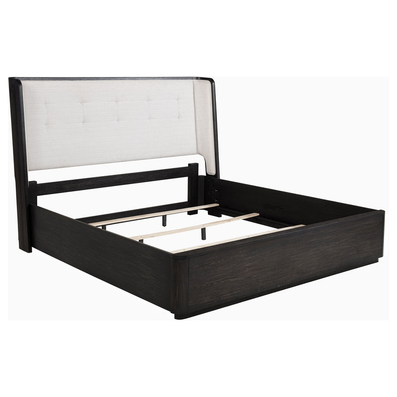 Cama Leandro California King Wingback de 55 pulgadas, negro bruñido