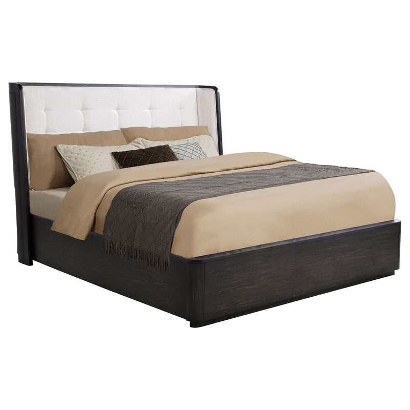 Cama Leandro California King Wingback de 55 pulgadas, negro bruñido