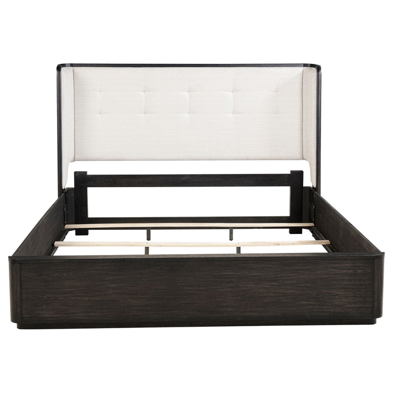 Cama Leandro California King Wingback de 55 pulgadas, negro bruñido