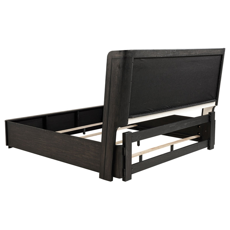 Cama Leandro California King Wingback de 55 pulgadas, negro bruñido