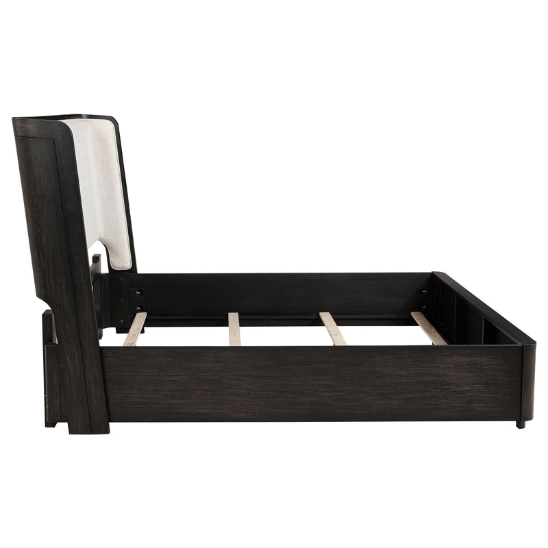 Cama Leandro California King Wingback de 55 pulgadas, negro bruñido