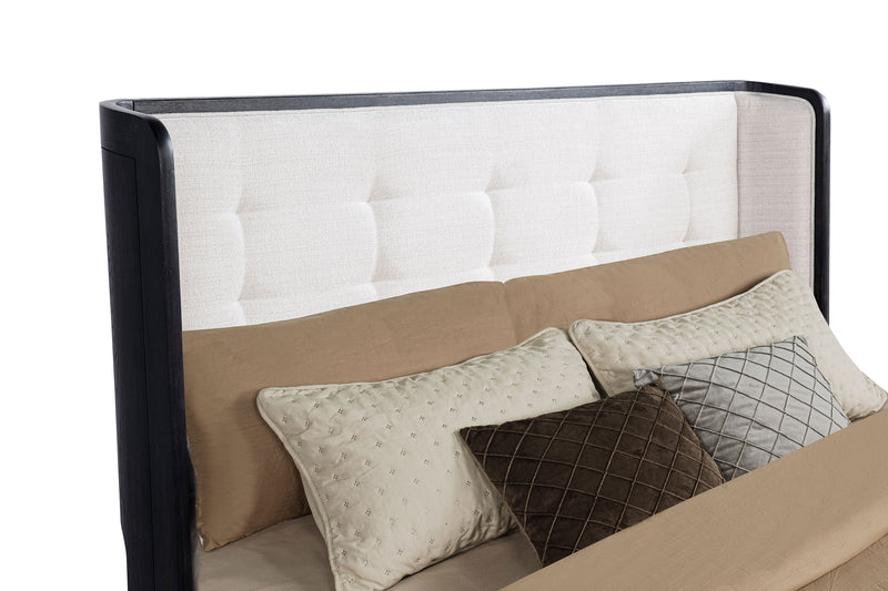 Cama Leandro California King Wingback de 55 pulgadas, negro bruñido