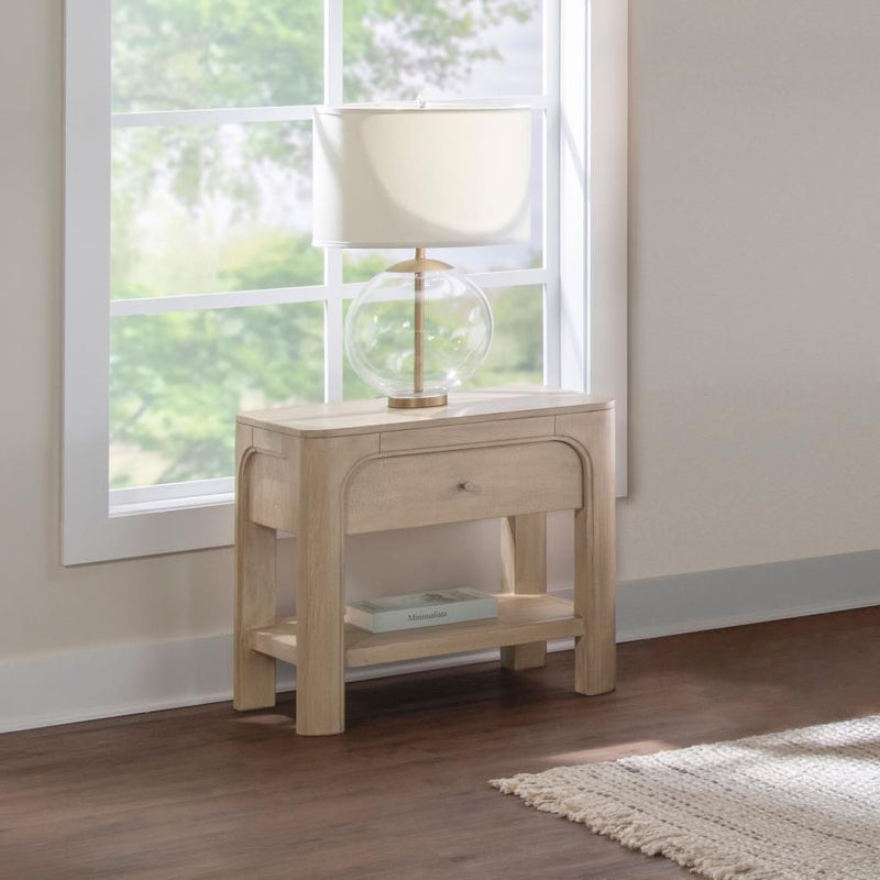 Solano - Mesita de noche/mesa auxiliar con 1 cajón - Madera de mango envejecida