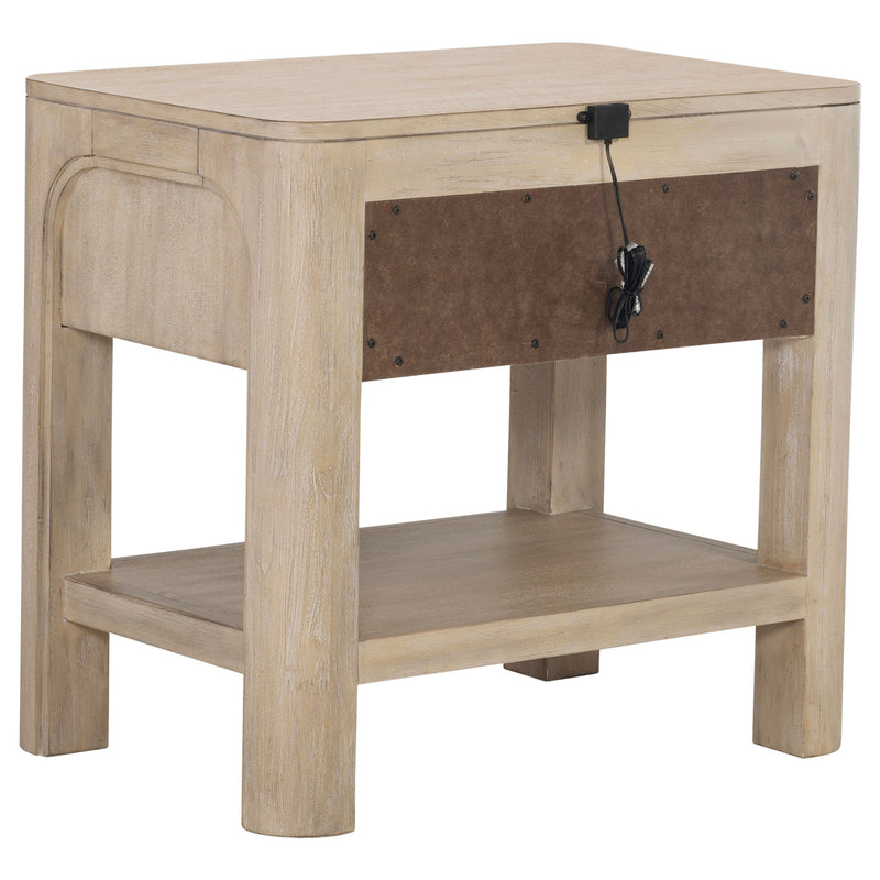 Solano - Mesita de noche/mesa auxiliar con 1 cajón - Madera de mango envejecida