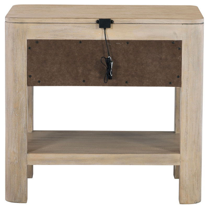 Solano - Mesita de noche/mesa auxiliar con 1 cajón - Madera de mango envejecida