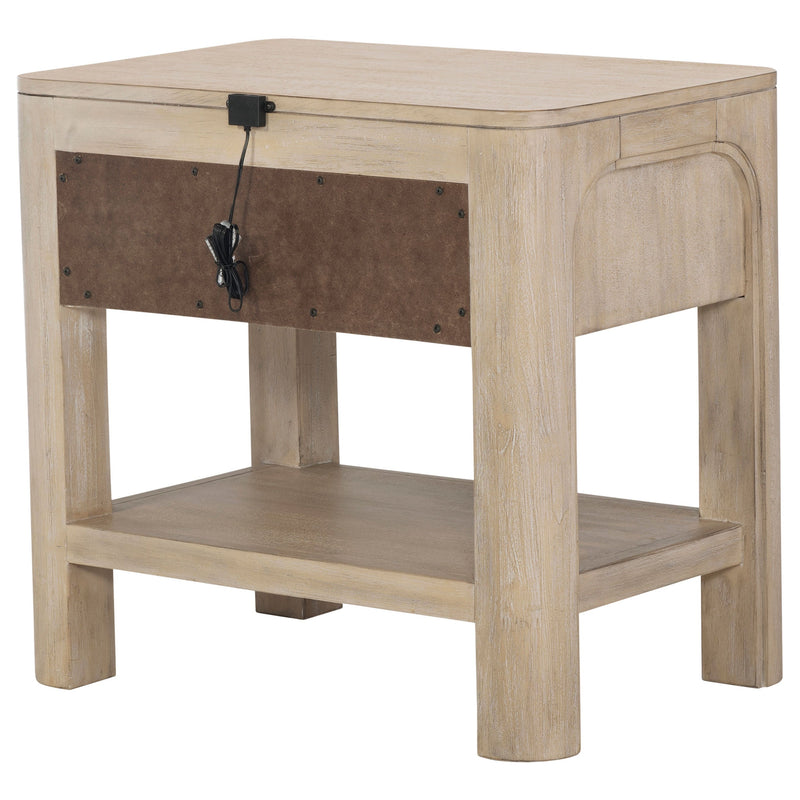 Solano - Mesita de noche/mesa auxiliar con 1 cajón - Madera de mango envejecida