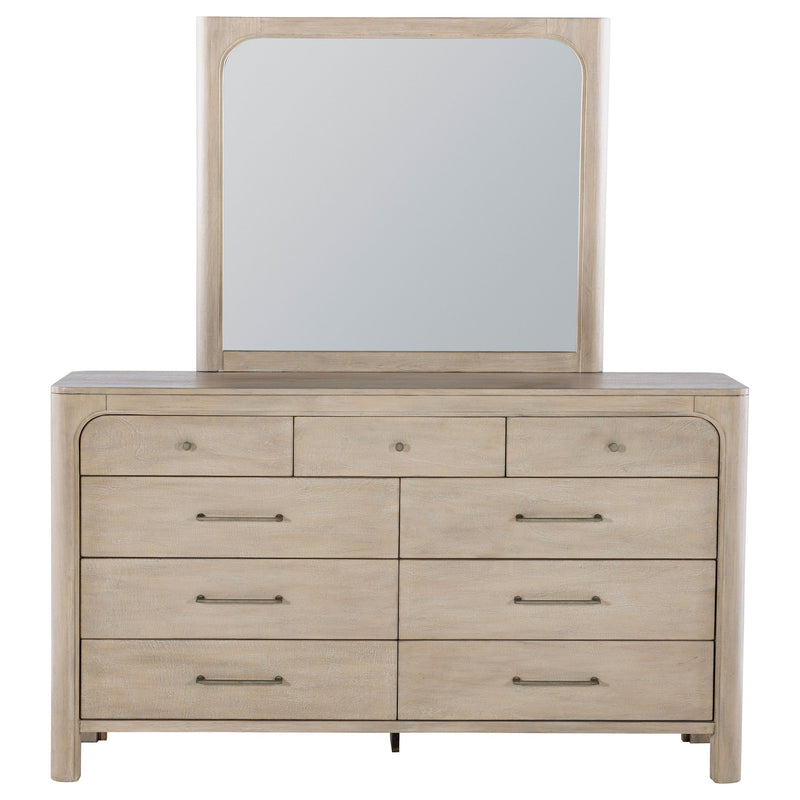 Cómoda de dormitorio Solano de 9 cajones con espejo, mango envejecido