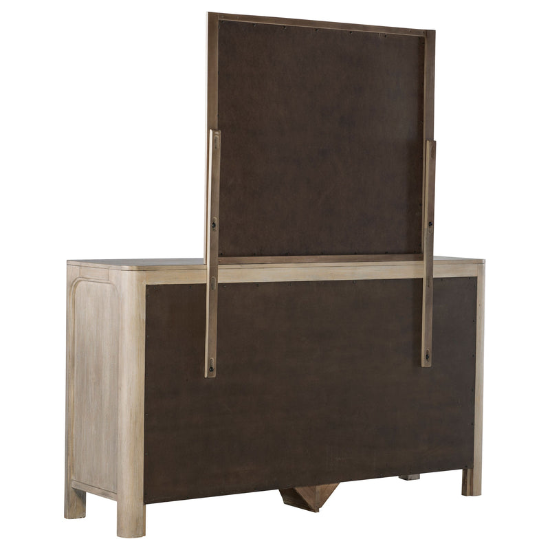 Cómoda de dormitorio Solano de 9 cajones con espejo, mango envejecido