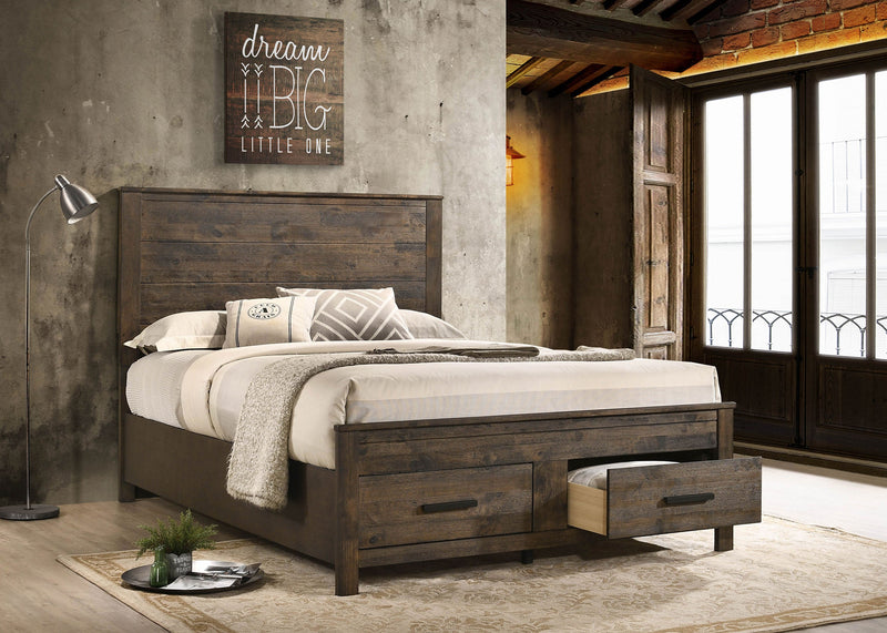 Woodmont Wood Storage Panel Bed Rustic Golden Brown