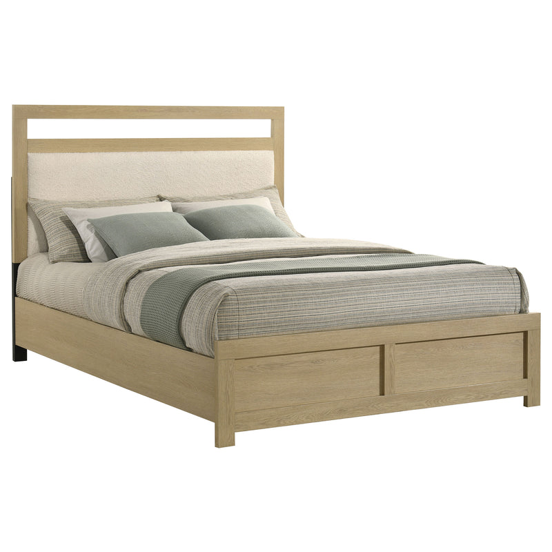 Base de cama con cabecero de estantería Hendricks de roble claro