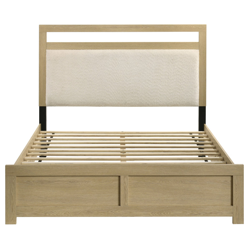 Base de cama con cabecero de estantería Hendricks de roble claro