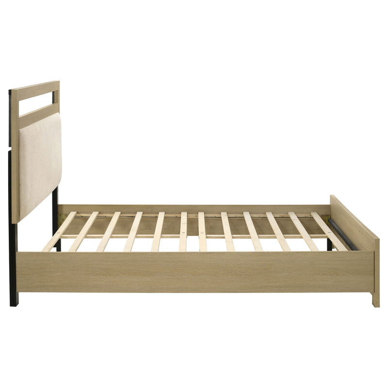 Base de cama con cabecero de estantería Hendricks de roble claro