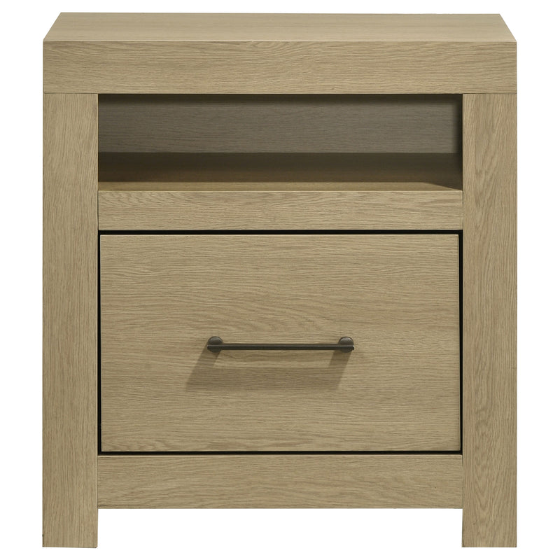 Mesa de noche Hendricks con 1 cajón y cubículo, roble claro