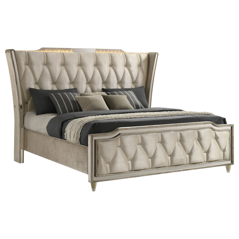 Lorient LED Upholstered Wingback Bed Ivory and Camel