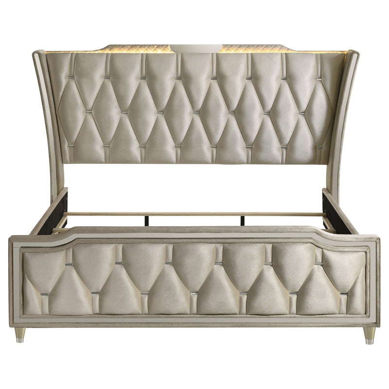 Lorient LED Upholstered Wingback Bed Ivory and Camel