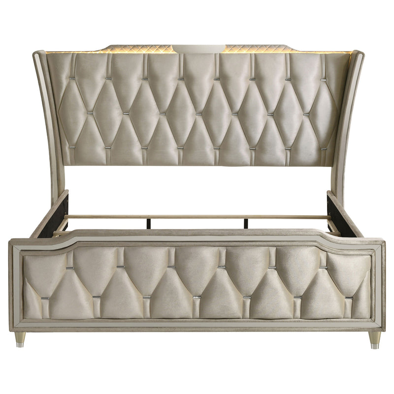 Lorient LED Upholstered Wingback Bed Ivory and Camel