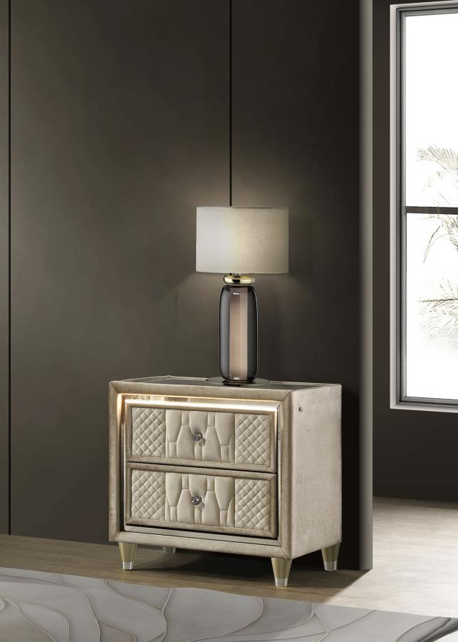 Mesa de Noche Lorient de 2 Cajones con LED y USB Color Marfil y Camel