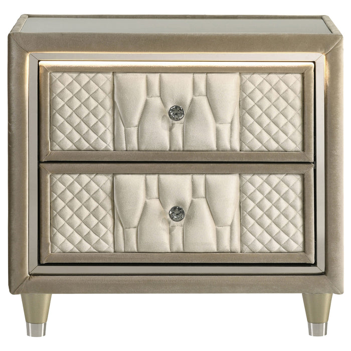 Lorient 2-drawer LED Nightstand with USB Ivory and Camel