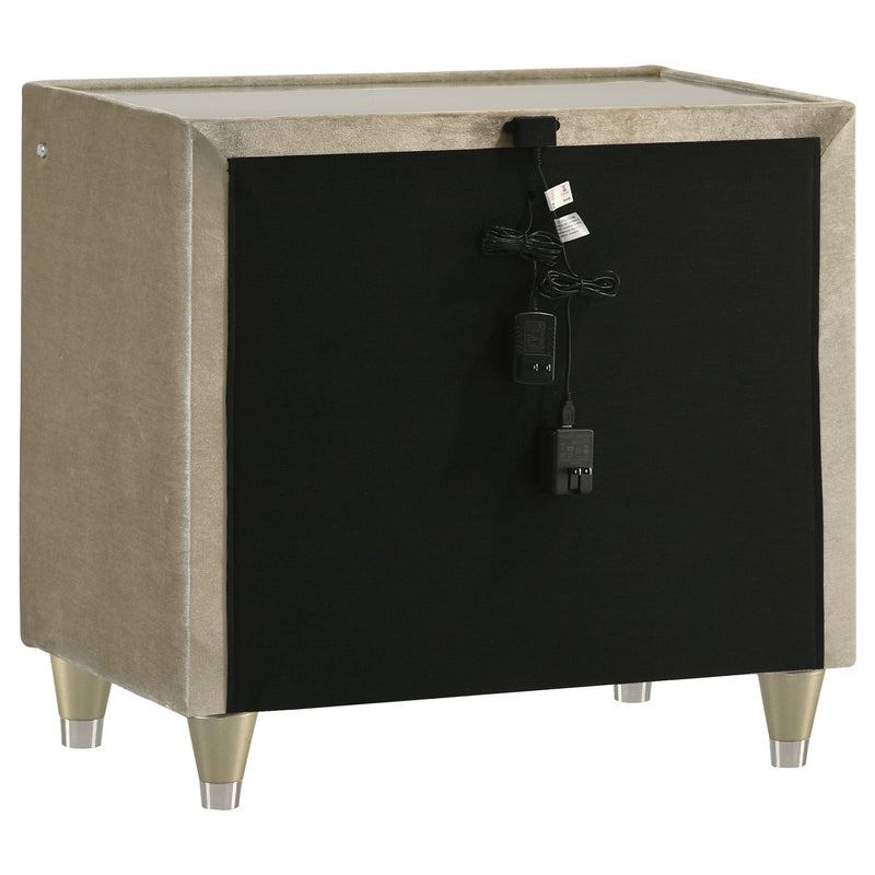 Mesa de Noche Lorient de 2 Cajones con LED y USB Color Marfil y Camel