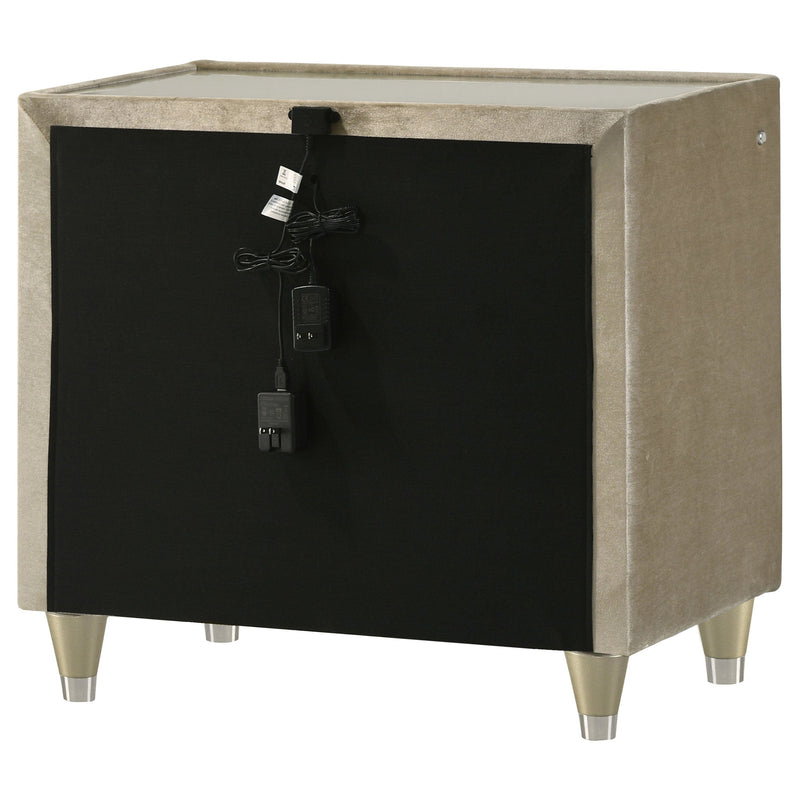 Mesa de Noche Lorient de 2 Cajones con LED y USB Color Marfil y Camel