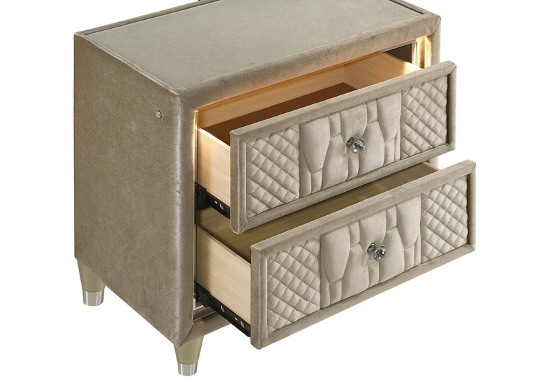 Mesa de Noche Lorient de 2 Cajones con LED y USB Color Marfil y Camel
