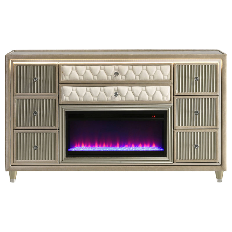 Lorient 8-drawer LED Bedroom Flame Box Dresser Ivory Camel