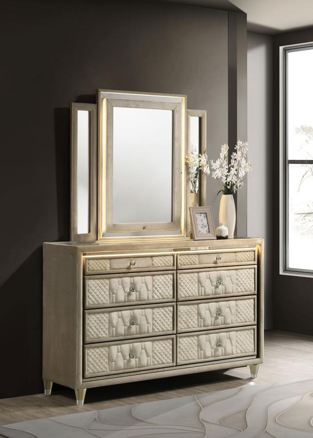 Lorient 8-drawer LED Dresser with Mirror Ivory and Camel