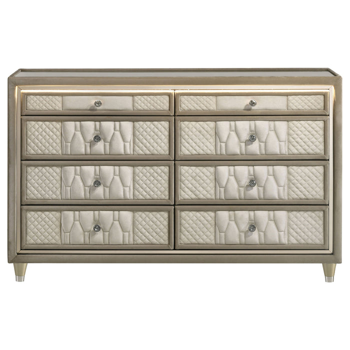 Lorient 8-drawer LED Bedroom Dresser Cabinet Ivory and Camel