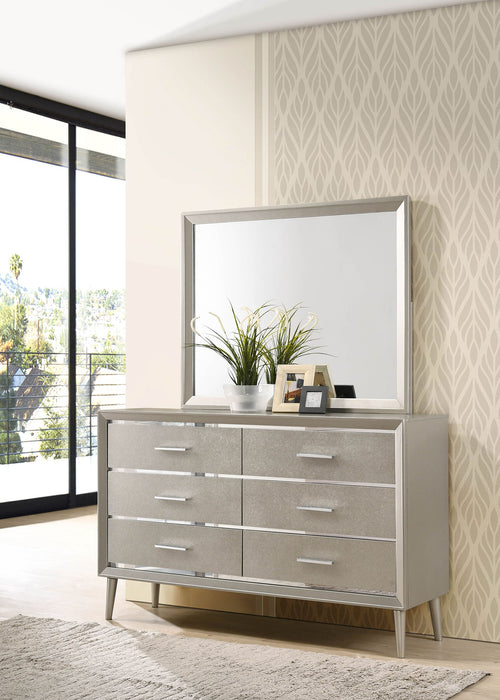 Ramon 6-drawer Dresser with Mirror Metallic Sterling