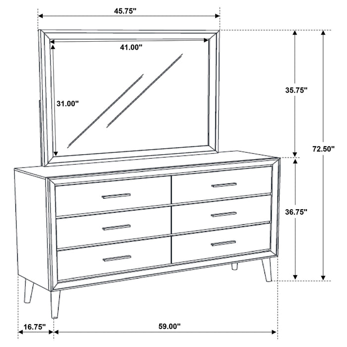 Ramon 6-drawer Dresser with Mirror Metallic Sterling