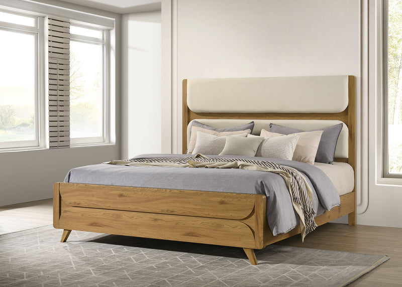 Bennett 62-inch Upholstered Panel Bed Cream and Light Oak
