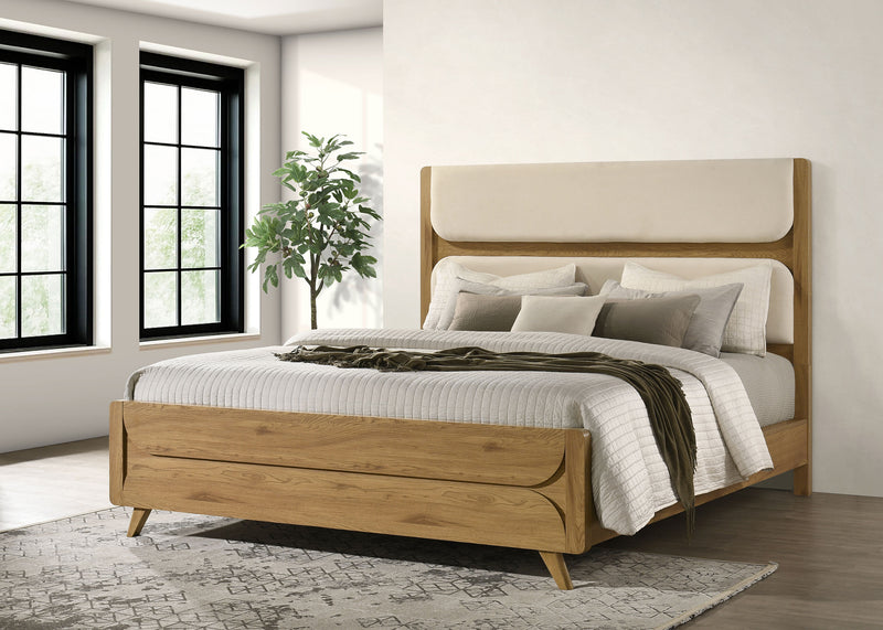 Bennett 62-inch Upholstered Panel Bed Cream and Light Oak