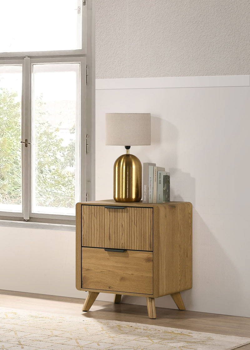 Mesa de noche de dormitorio Bennett con 2 cajones, roble claro