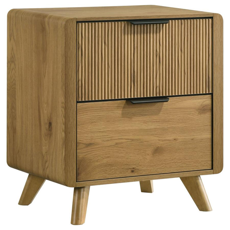 Bennett Mid-Century 2-Drawer Rubberwood Nightstand