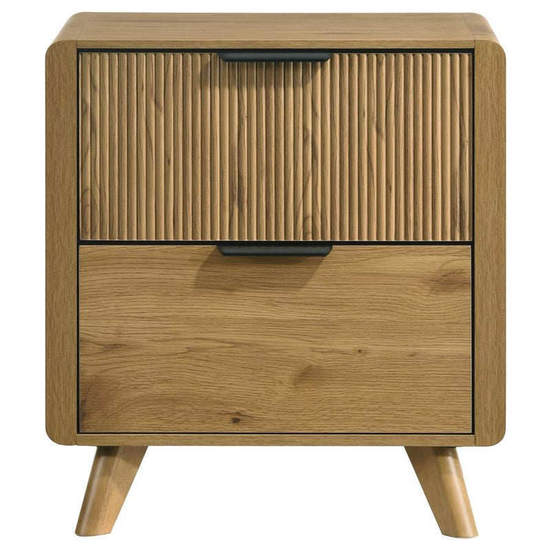 Bennett Mid-Century 2-Drawer Rubberwood Nightstand