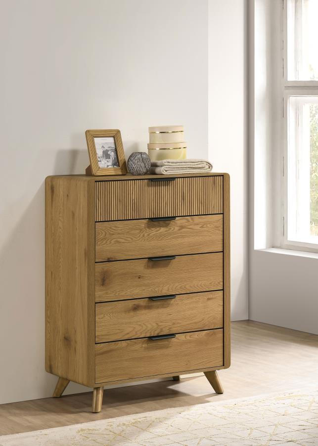 Bennett Mid-Century 5-Drawer Rubberwood Chest