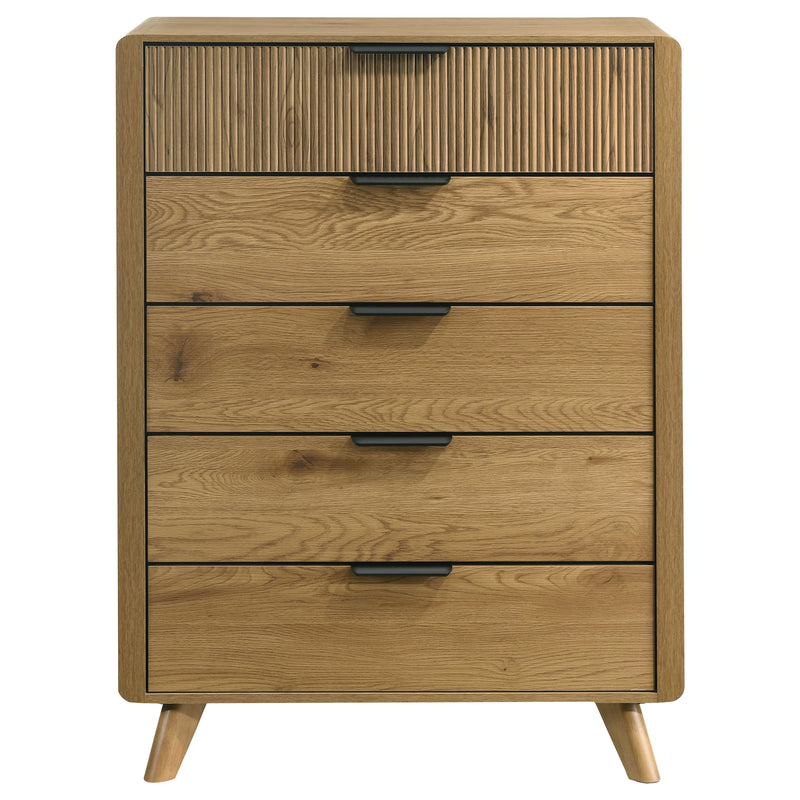 Cómoda de 5 cajones Bennett para dormitorio, roble claro
