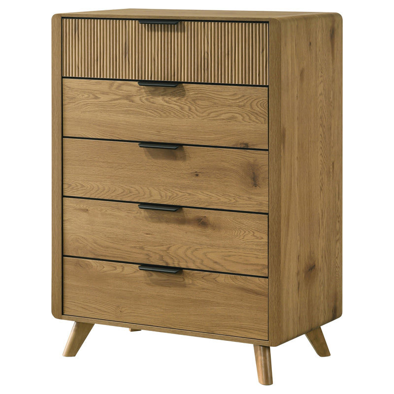 Cómoda de 5 cajones Bennett para dormitorio, roble claro
