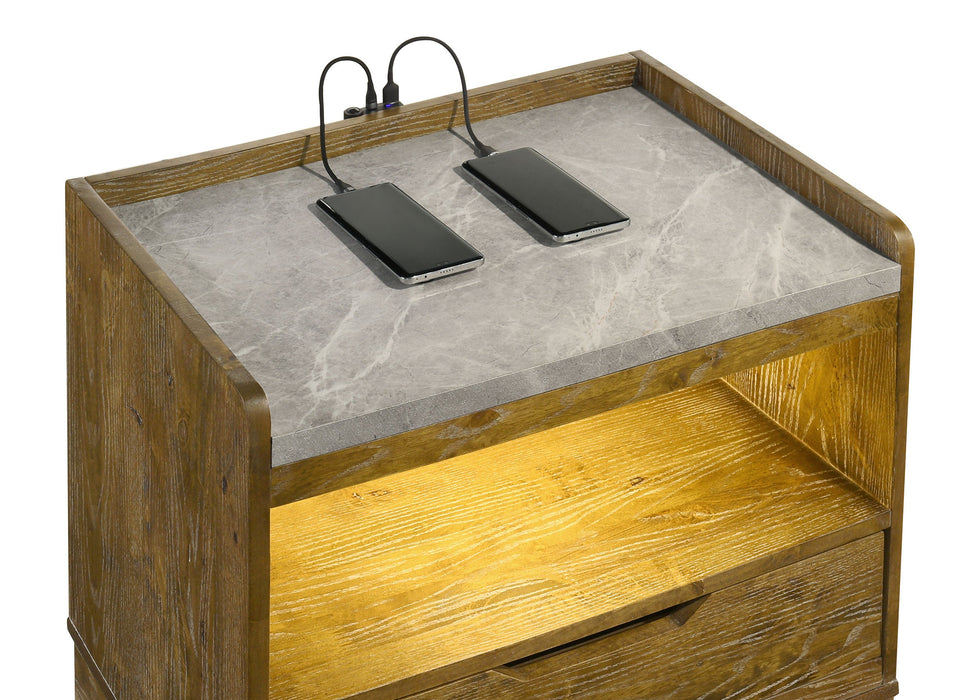 Henderson 1-drawer LED Nightstand Bedside Table Medium Oak