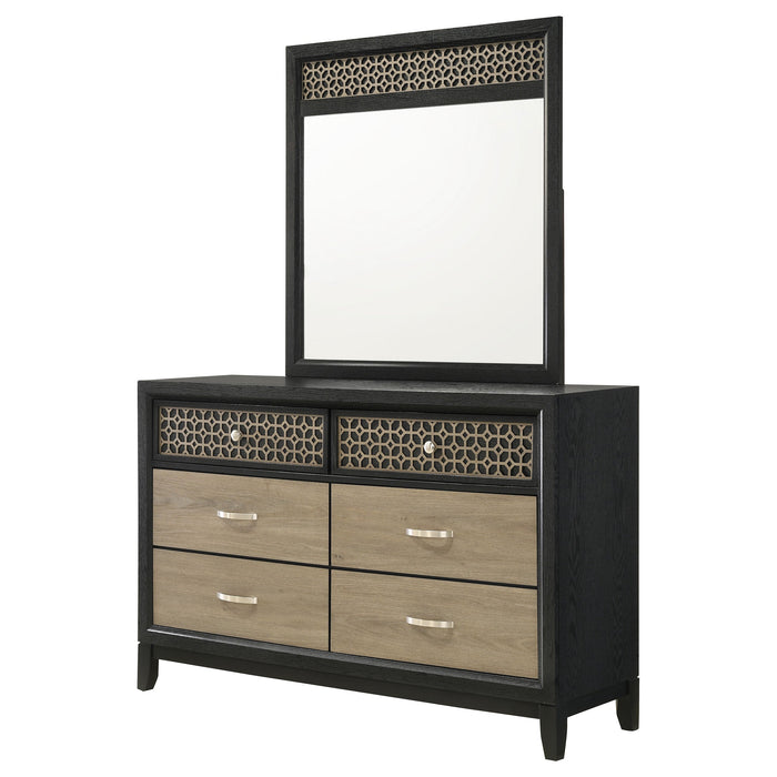 Valencia 6-drawer Dresser with Mirror Light Brown and Black