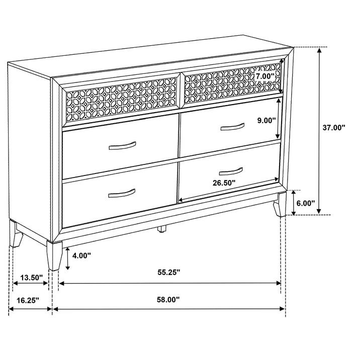 Valencia 6-drawer Dresser with Mirror Light Brown and Black