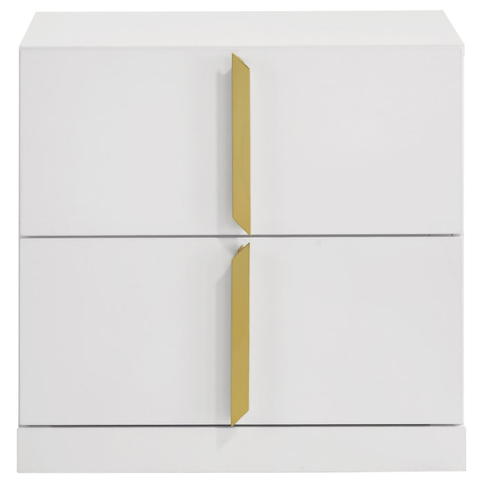 Ines 2-drawer Nightstand Bedside Table White High Gloss
