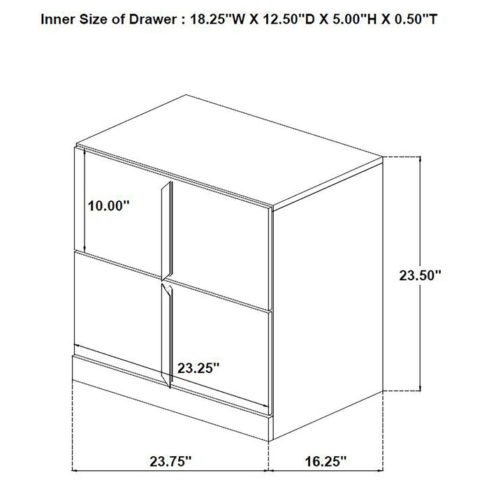 Ines 2-drawer Nightstand Bedside Table White High Gloss