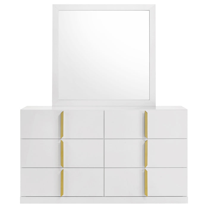 Ines 6-drawer Bedroom Dresser with Mirror White High Gloss
