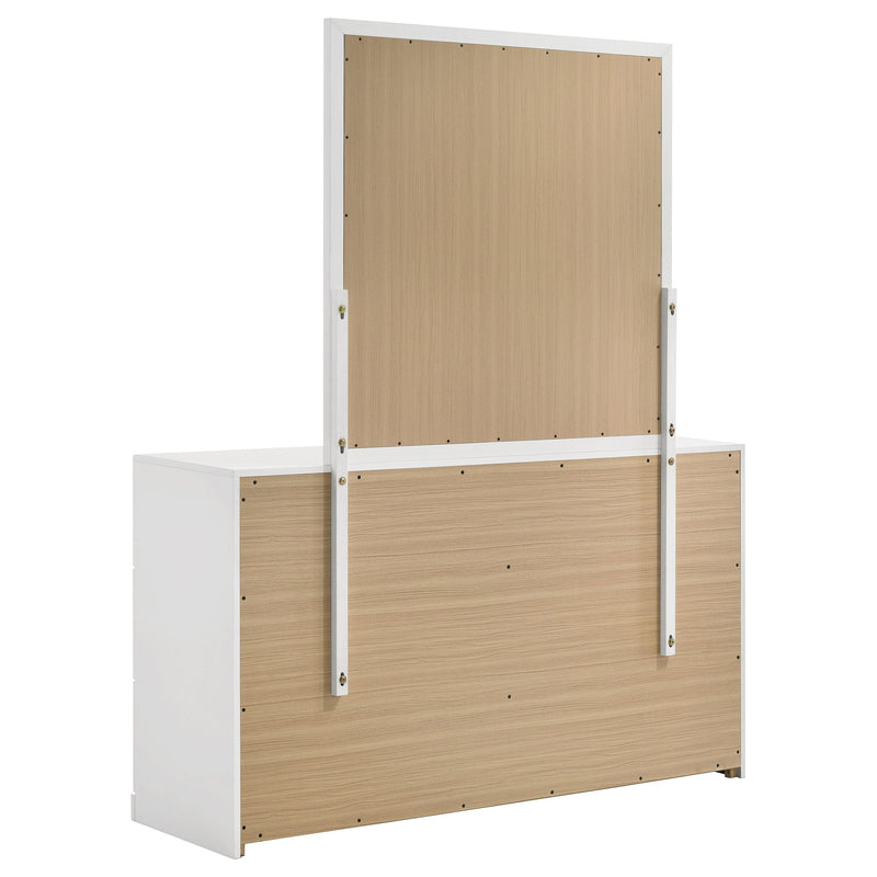 Cómoda Ines de 6 cajones para dormitorio con espejo, color blanco de alto brillo
