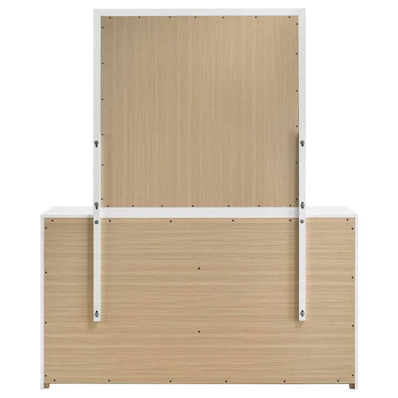 Cómoda Ines de 6 cajones para dormitorio con espejo, color blanco de alto brillo